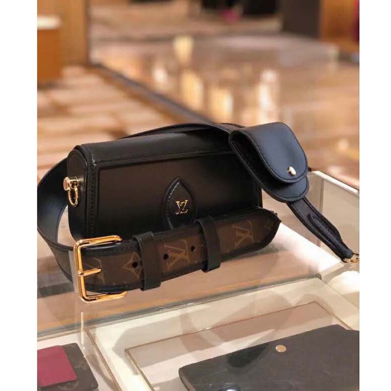 Louis Vuitton LV Women Officier Pouch Black Cowhide Leather Monogram-Canvas Clutch