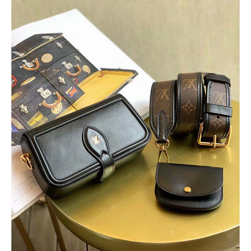 Louis Vuitton LV Women Officier Pouch Black Cowhide Leather Monogram-Canvas Clutch