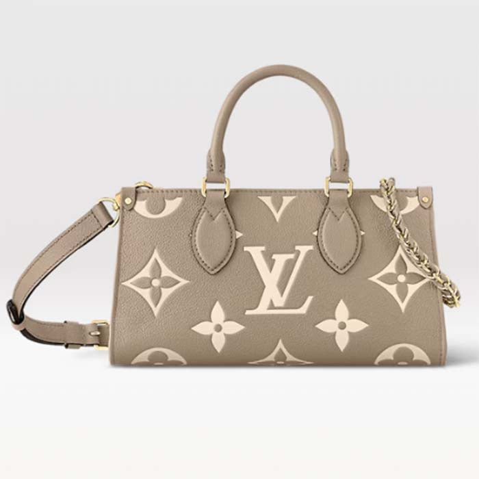 Louis Vuitton LV Women OnTheGo East West Dove Cream Embossed Grained Cowhide Leather Tote