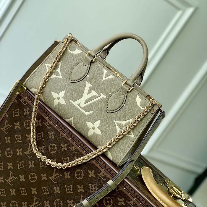 Louis Vuitton LV Women OnTheGo East West Dove Cream Embossed Grained Cowhide Leather Tote