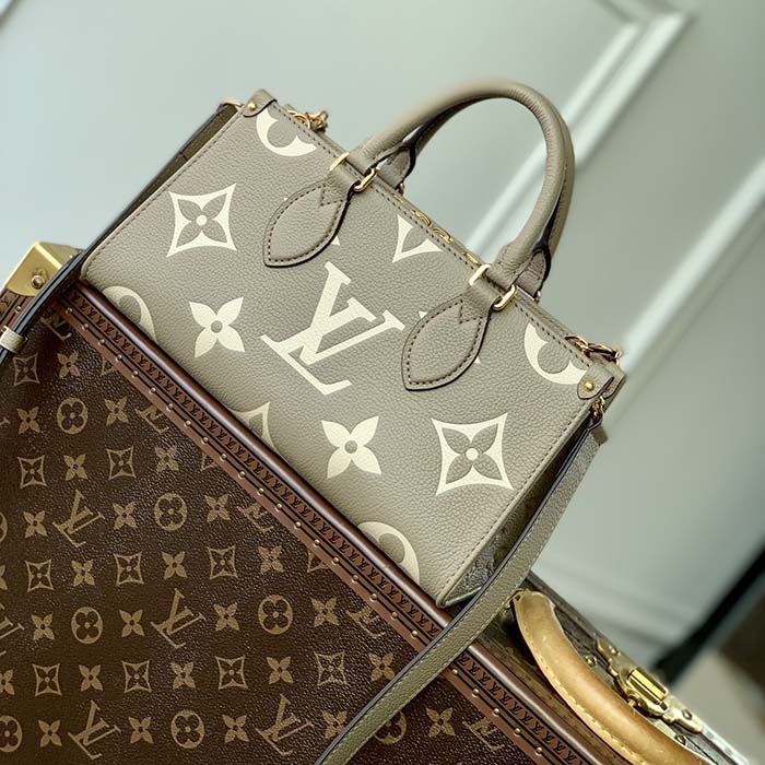 Louis Vuitton LV Women OnTheGo East West Dove Cream Embossed Grained Cowhide Leather Tote