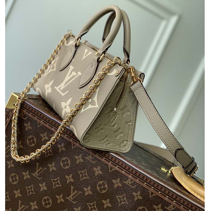 Louis Vuitton LV Women OnTheGo East West Dove Cream Embossed Grained Cowhide Leather Tote