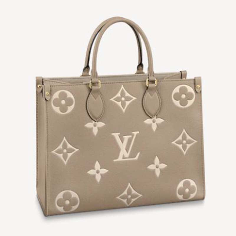 Louis Vuitton LV Women OnTheGo MM Embossed Grained Cowhide Leather Tote
