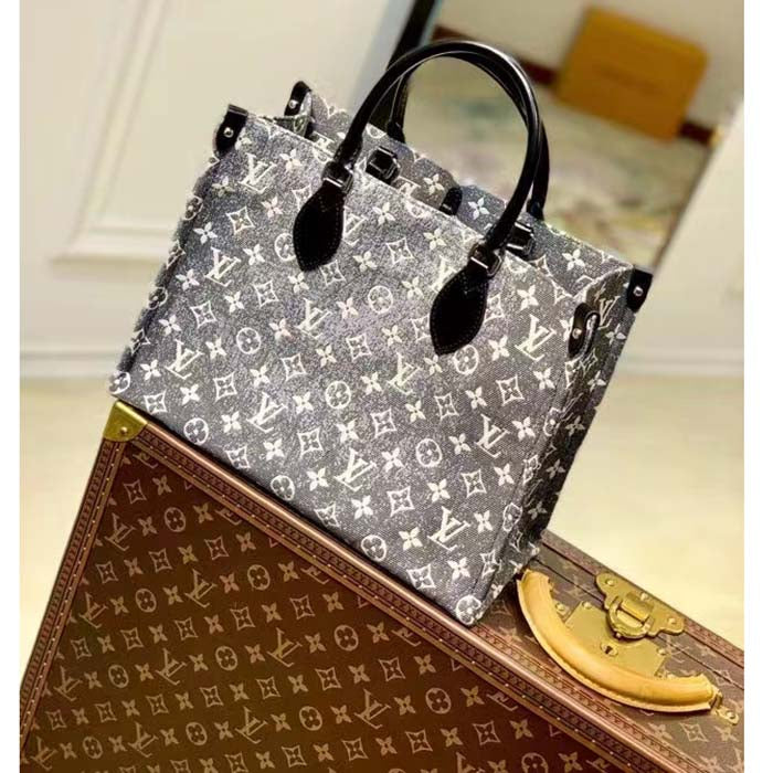 Louis Vuitton LV Women OnTheGo MM Tote Gray Textile Jacquard