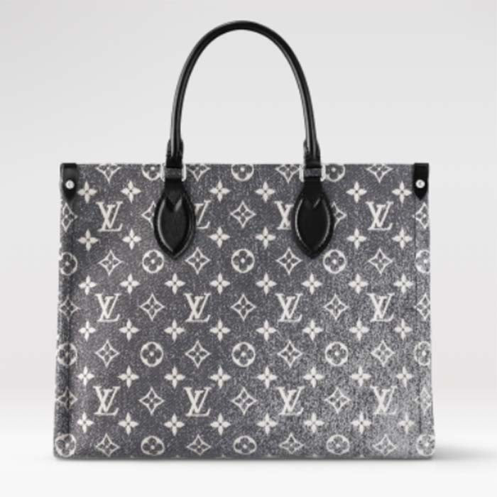 Louis Vuitton LV Women OnTheGo MM Tote Gray Textile Jacquard