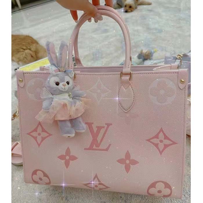 Louis Vuitton LV Women OnTheGo MM Gradient Pink Monogram Empreinte Embossed Cowhide Leather Tote