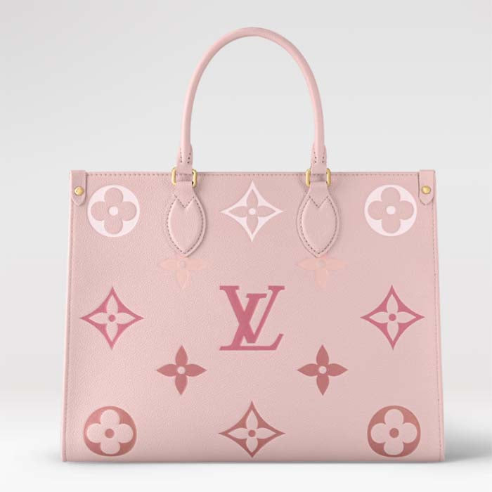 Louis Vuitton LV Women OnTheGo MM Gradient Pink Monogram Empreinte Embossed Cowhide Leather Tote