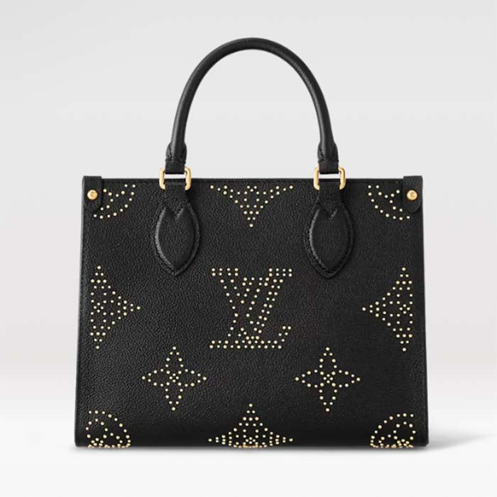 Louis Vuitton LV Women Onthego PM Black Monogram Empreinte Grained Cowhide Leather Studs Tote