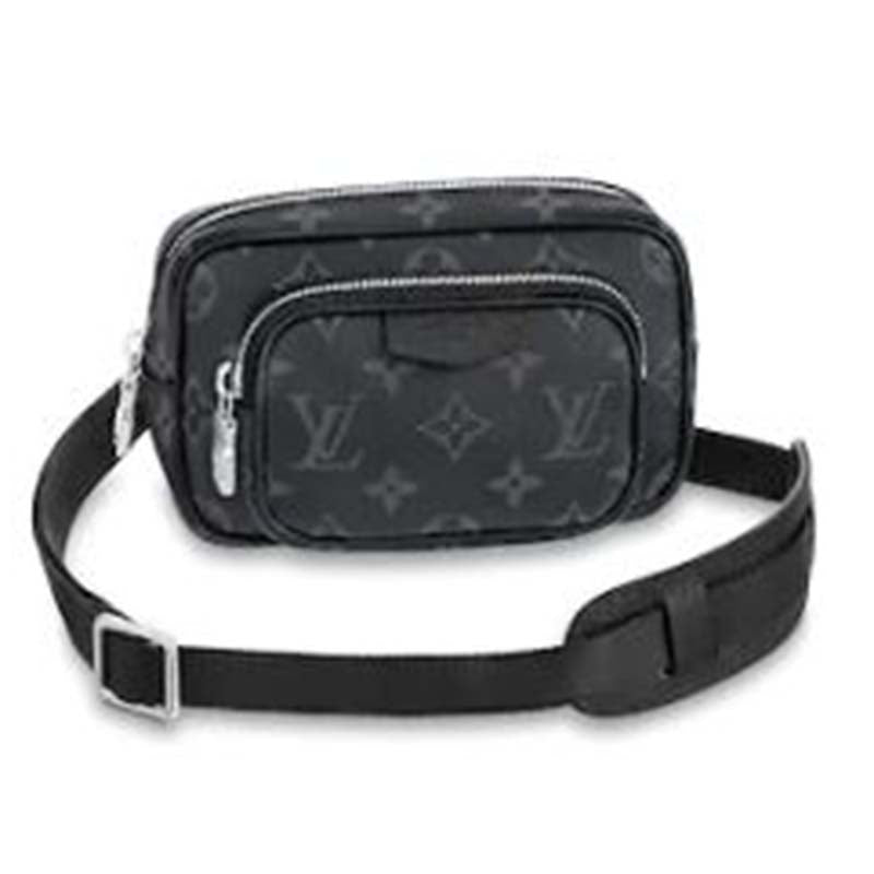 Louis Vuitton LV Women Outdoor Pouch Taigarama Noir Black Coated Canvas Cowhide Leather Clutch