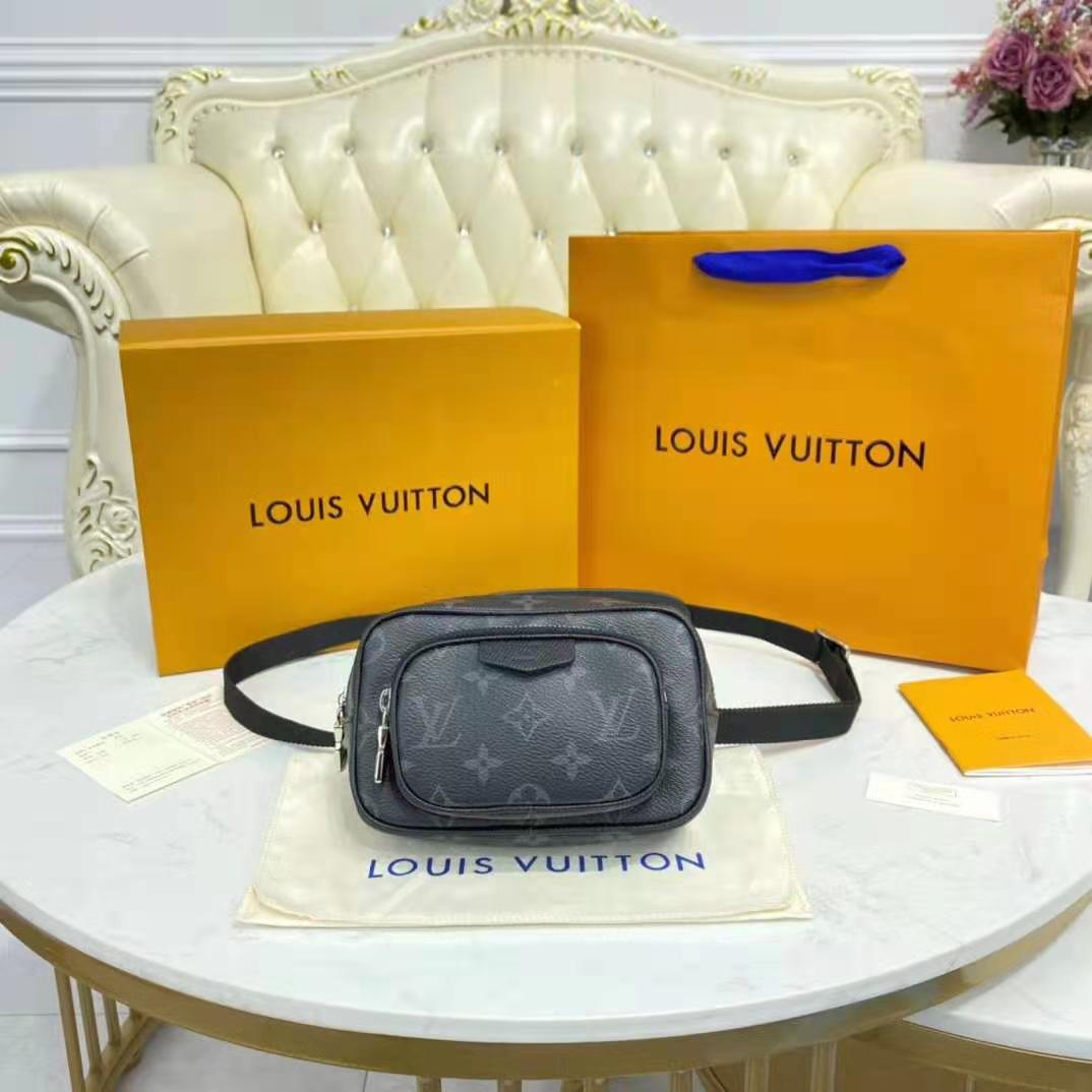 Louis Vuitton LV Men Outdoor Pouch Taigarama Noir Black Coated Canvas Cowhide Leather Clutch