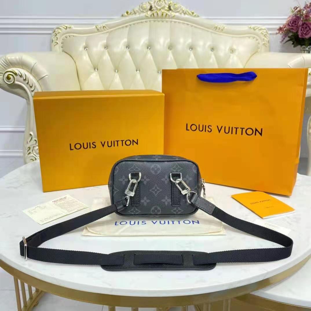 Louis Vuitton LV Men Outdoor Pouch Taigarama Noir Black Coated Canvas Cowhide Leather Clutch