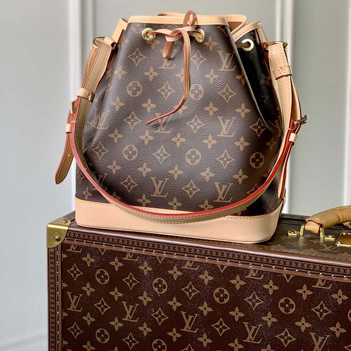 Louis Vuitton LV Women Petit Noé Bucket Bag Monogram Coated Canvas Cowhide Leather