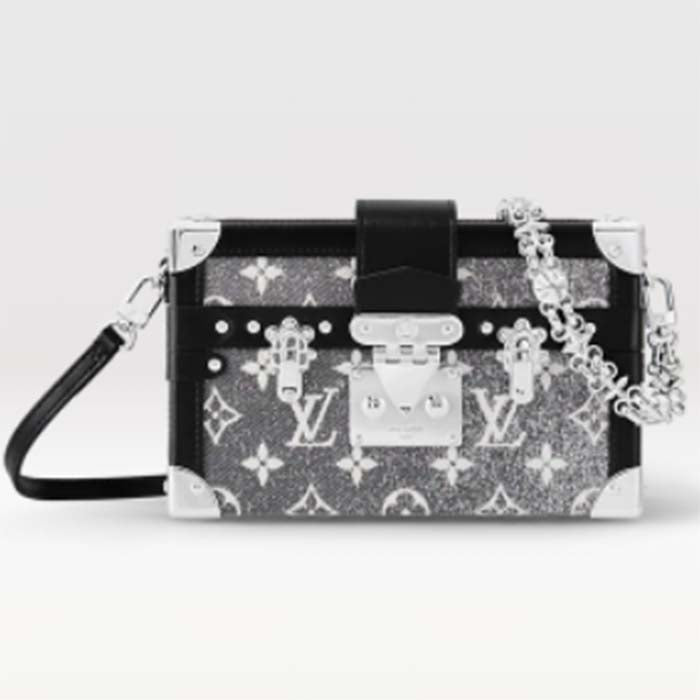Louis Vuitton LV Women Petite Malle Handbag Gray Textile Jacquard