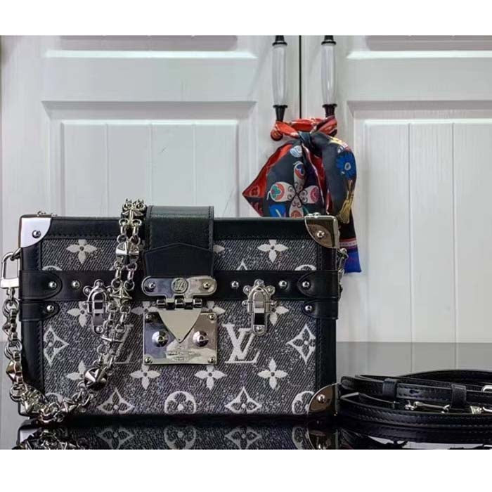 Louis Vuitton LV Women Petite Malle Handbag Gray Textile Jacquard