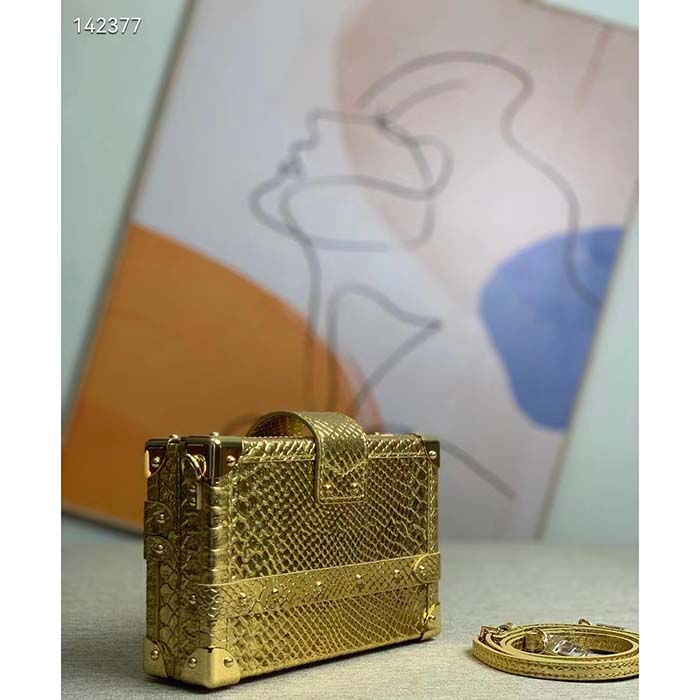 Louis Vuitton LV Women Petite Malle Handbag Metallise Golden Hour Brilliant Alligator Leather