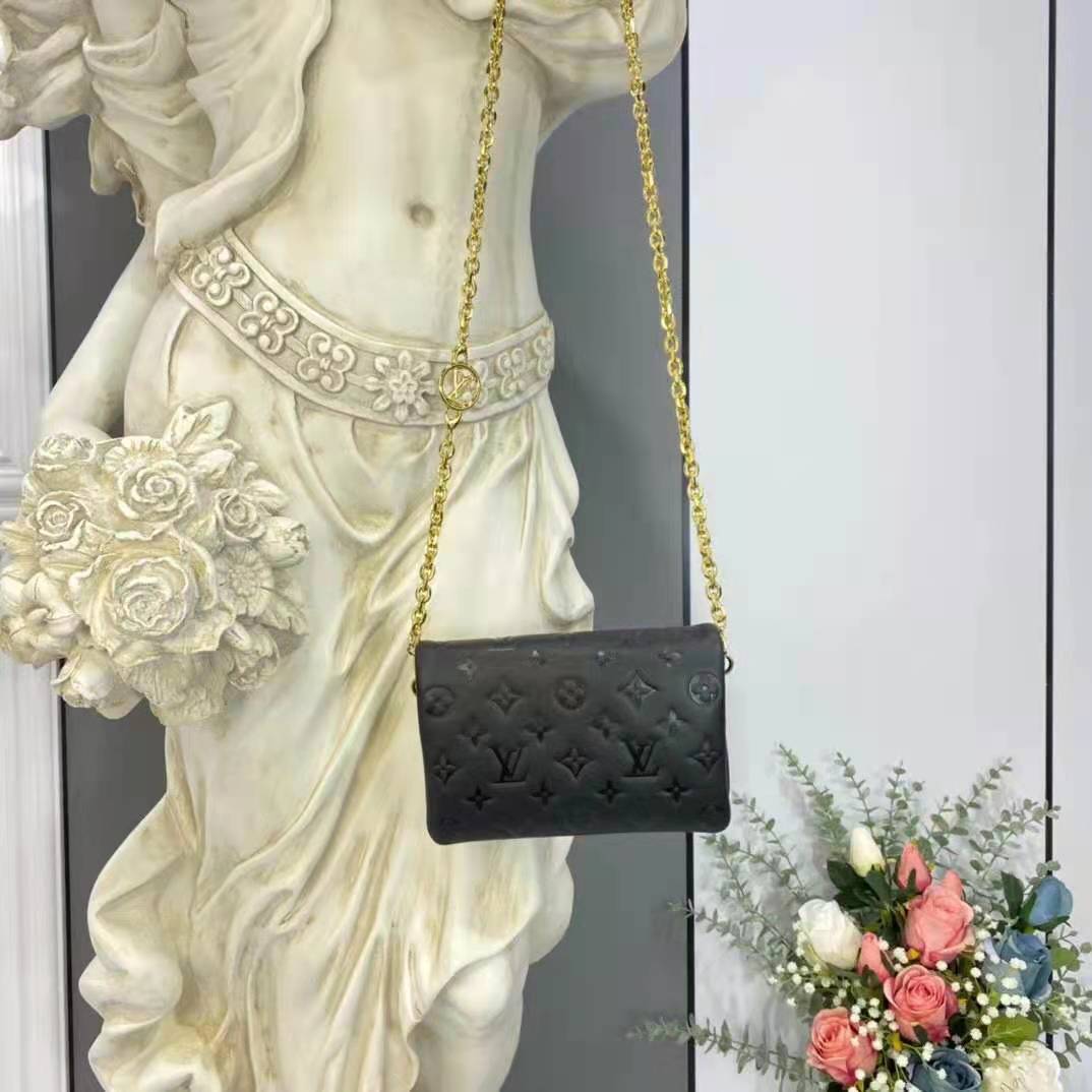 Louis Vuitton LV Women Pochette Coussin Black Monogram Embossed Lambskin Clutch
