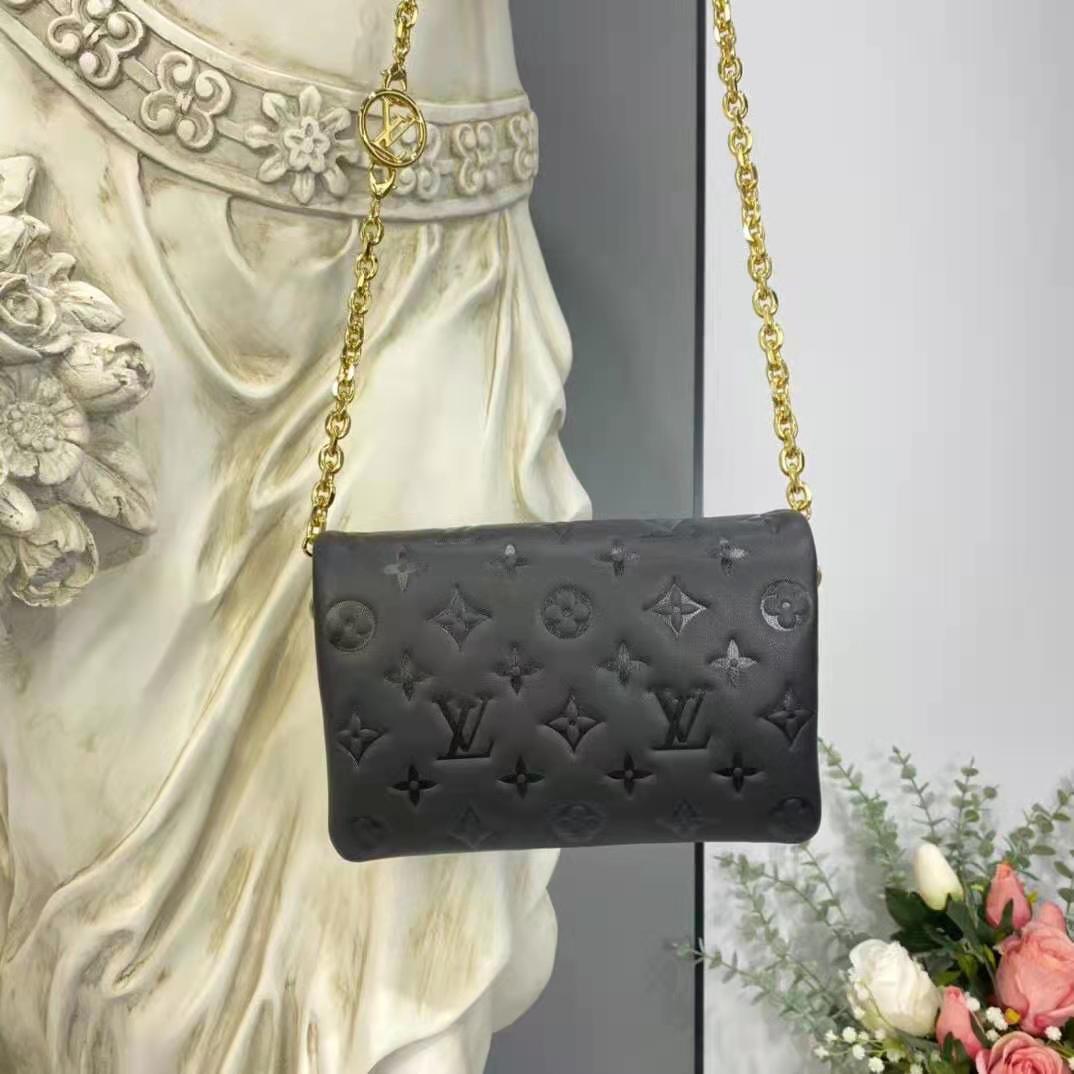 Louis Vuitton LV Women Pochette Coussin Black Monogram Embossed Lambskin Clutch