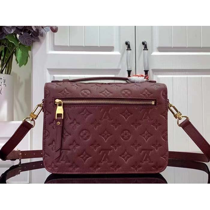 Louis Vuitton LV Women Pochette Métis Wine Red Monogram Empreinte Embossed Grained Cowhide Leather Clutch
