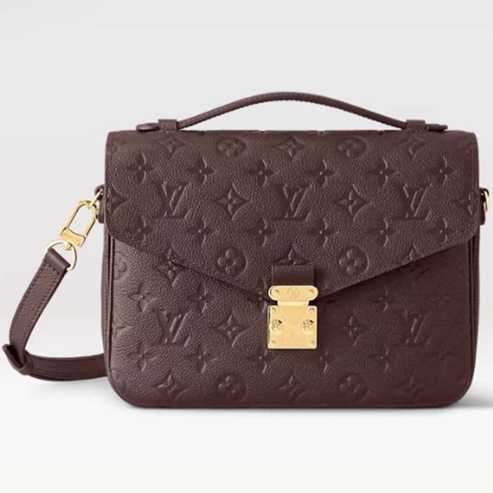 Louis Vuitton LV Women Pochette Métis Wine Red Monogram Empreinte Embossed Grained Cowhide Leather Clutch
