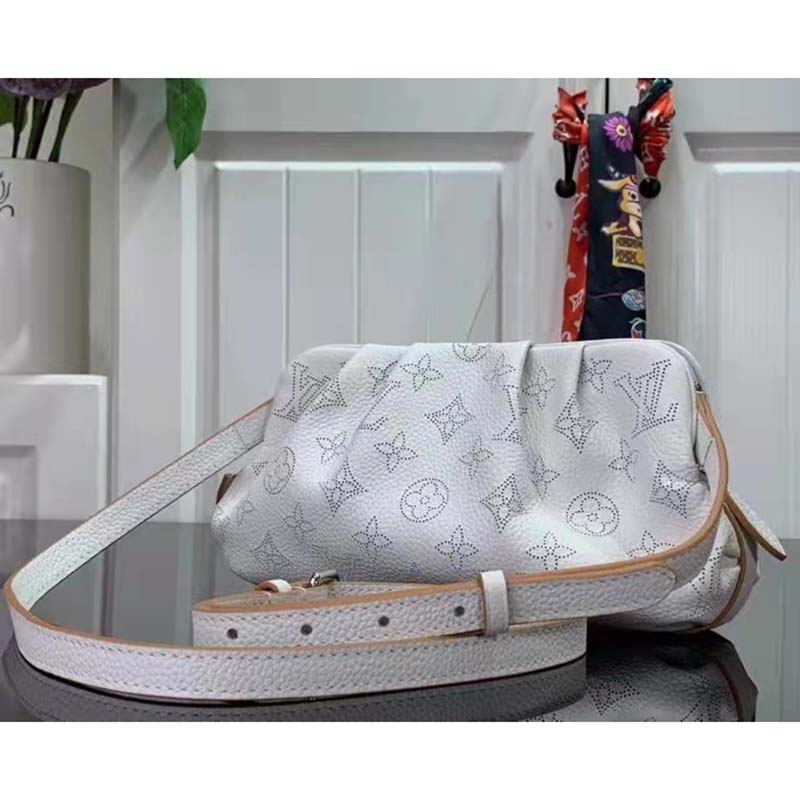 Louis Vuitton LV Women Scala Mini Pouch Gris Souris Mahina Perforated Calf Leather Clutch