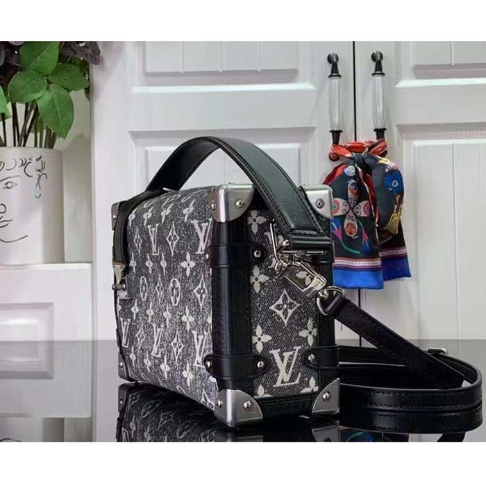 Louis Vuitton LV Women Side Trunk Handbag Gray Textile Jacquard