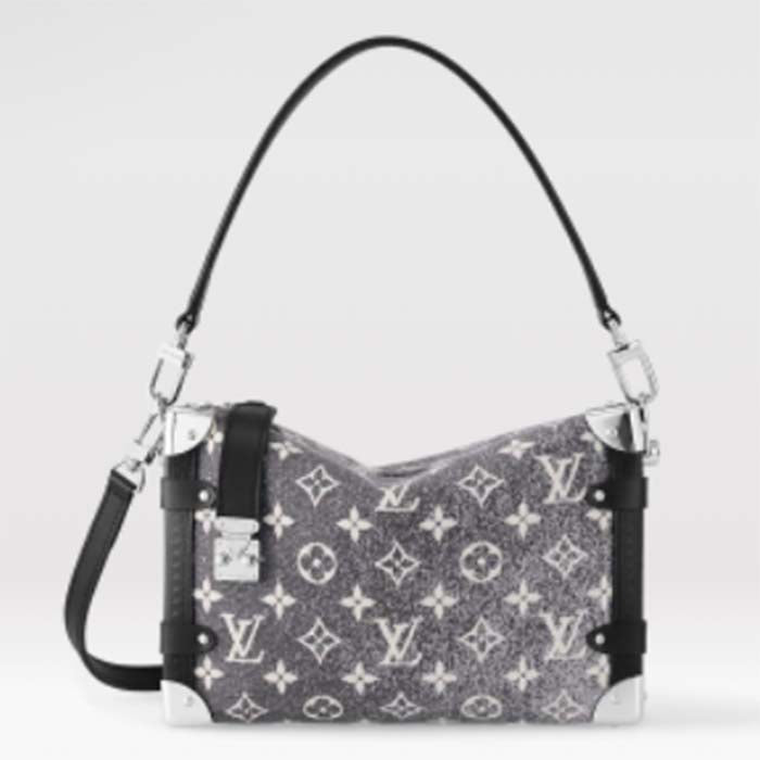 Louis Vuitton LV Women Side Trunk Handbag Gray Textile Jacquard