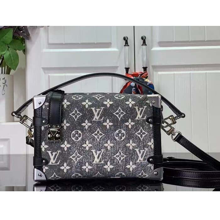 Louis Vuitton LV Women Side Trunk Handbag Gray Textile Jacquard
