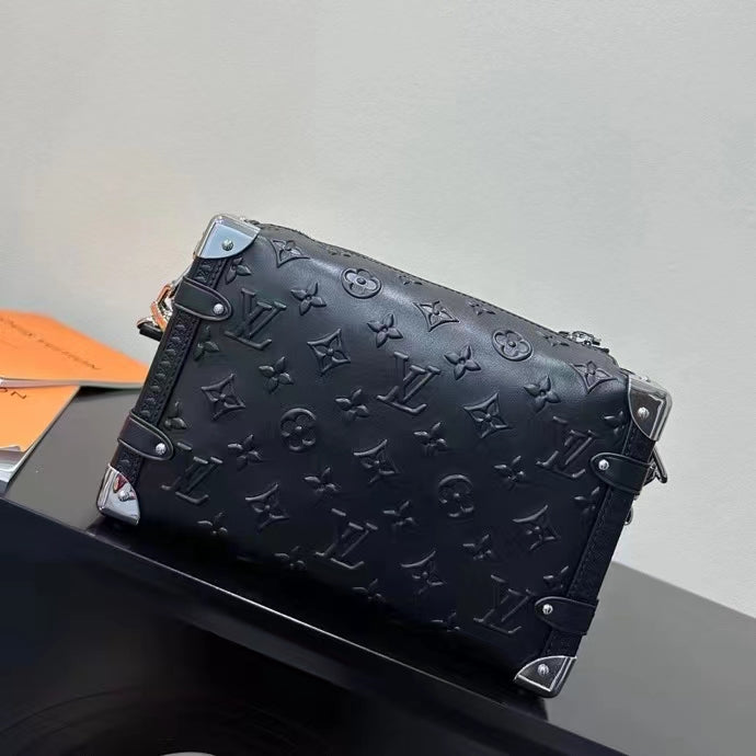 Louis Vuitton LV Women Side Trunk PM Handbag Petite Malle Black Calfskin