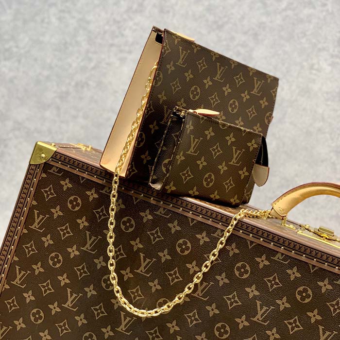 Louis Vuitton LV Women Toiletry Pouch On Chain Monogram Coated Canvas Cowhide Clutch