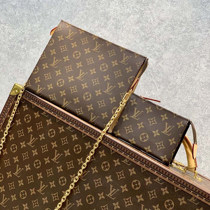 Louis Vuitton LV Women Toiletry Pouch On Chain Monogram Coated Canvas Cowhide Clutch