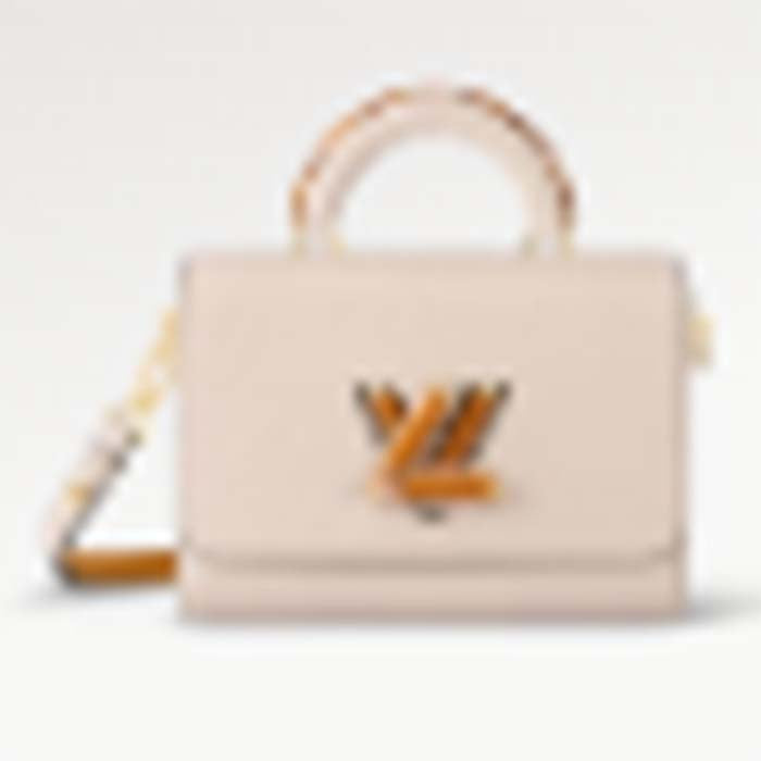 Louis Vuitton LV Women Twist MM Beige White Brown Grained Leather Cowhide Handbag