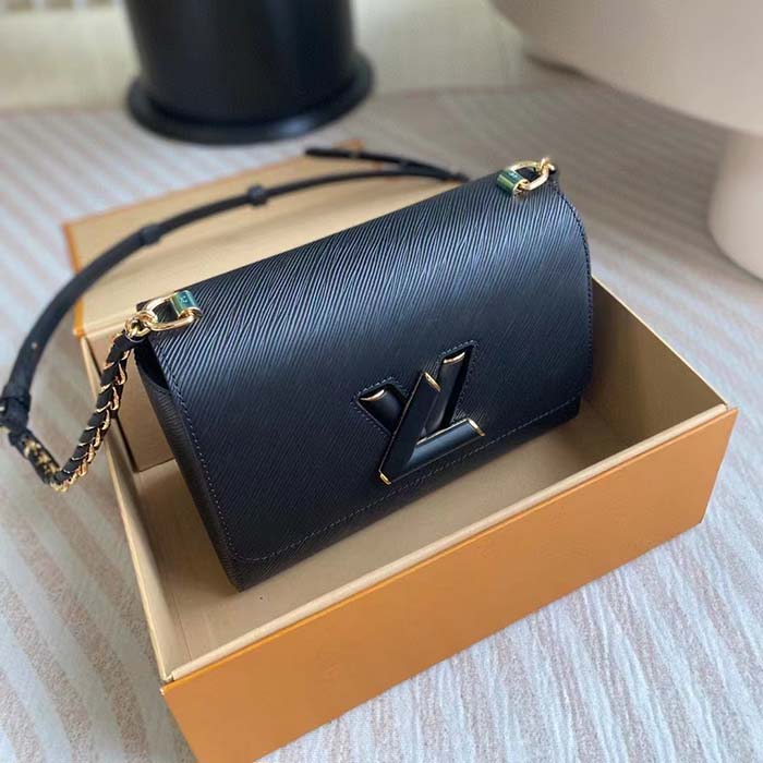 Louis Vuitton LV Women Twist MM Black Epi Grained Cowhide Leather Smooth-Cowhide Trim Handbag