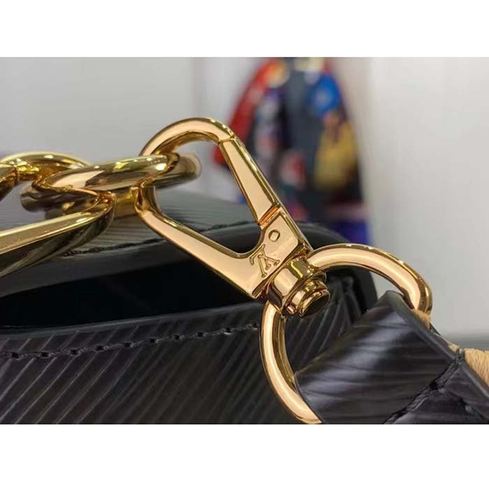 Louis Vuitton LV Women Twist MM Black Epi Grained Leather Handbag
