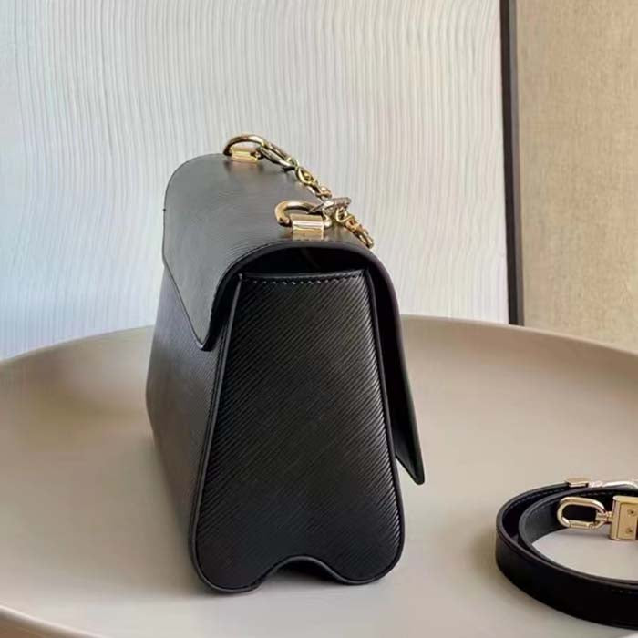 Louis Vuitton LV Women Twist MM Black Epi Grained Leather Cowhide Lock Handbag