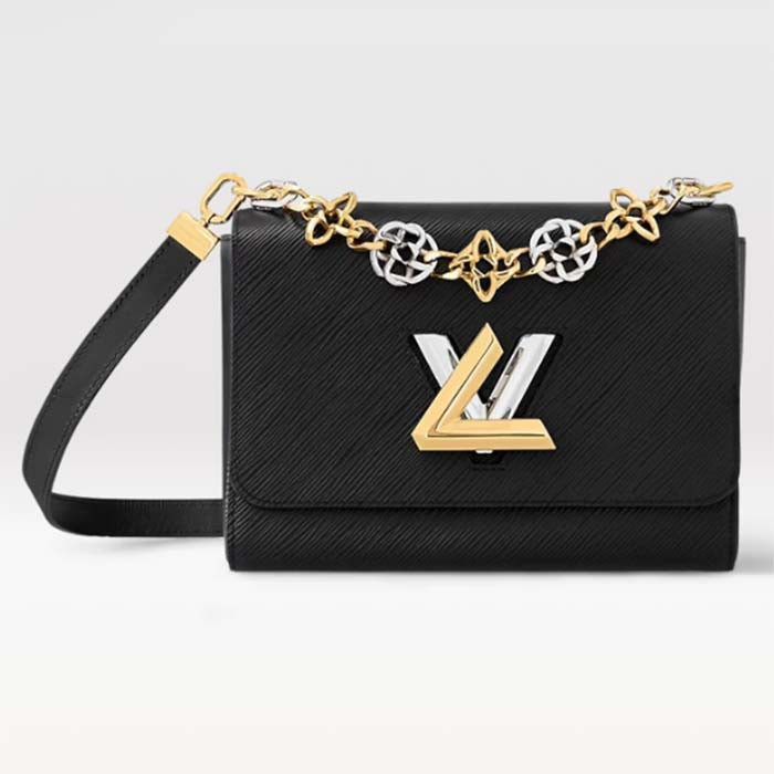 Louis Vuitton LV Women Twist MM Black Epi Grained Leather Cowhide Lock Handbag