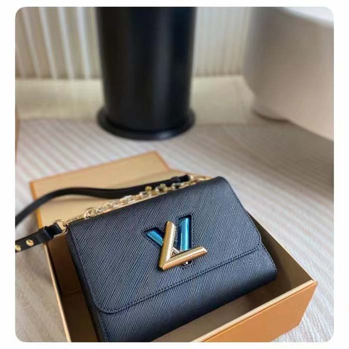 Louis Vuitton LV Women Twist MM Black Epi Grained Smooth Cowhide Leather Handbag