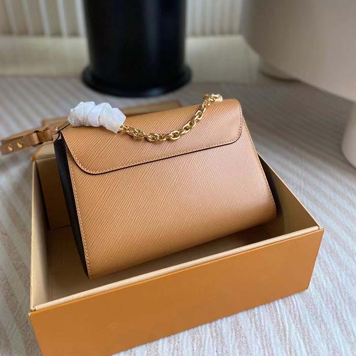 Louis Vuitton LV Women Twist MM Camel Light Brown Epi Grained Cowhide Leather Handbag