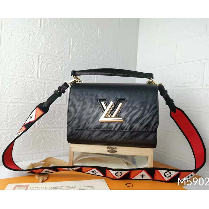 Louis Vuitton LV Women Twist MM Handbg Black Epi Grained Cowhide Leather Handbag