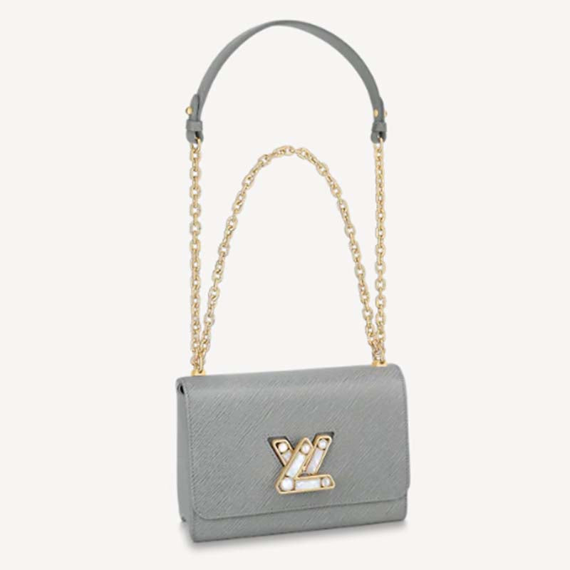 Louis Vuitton LV Women Twist MM Handback Gris Cloudy Epi Cowhide Leather Handbag