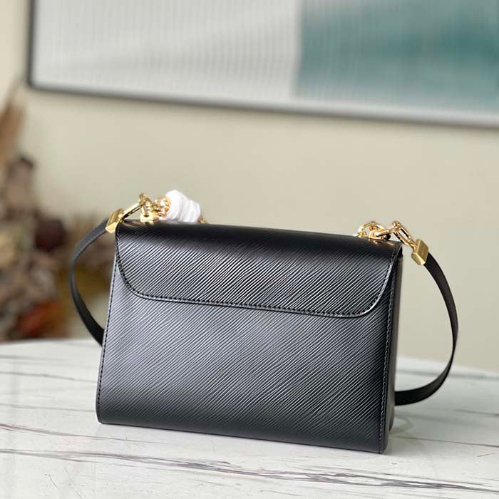 Louis Vuitton LV Women Twist MM Handbag Black Epi Grained Leather Monogram Flower