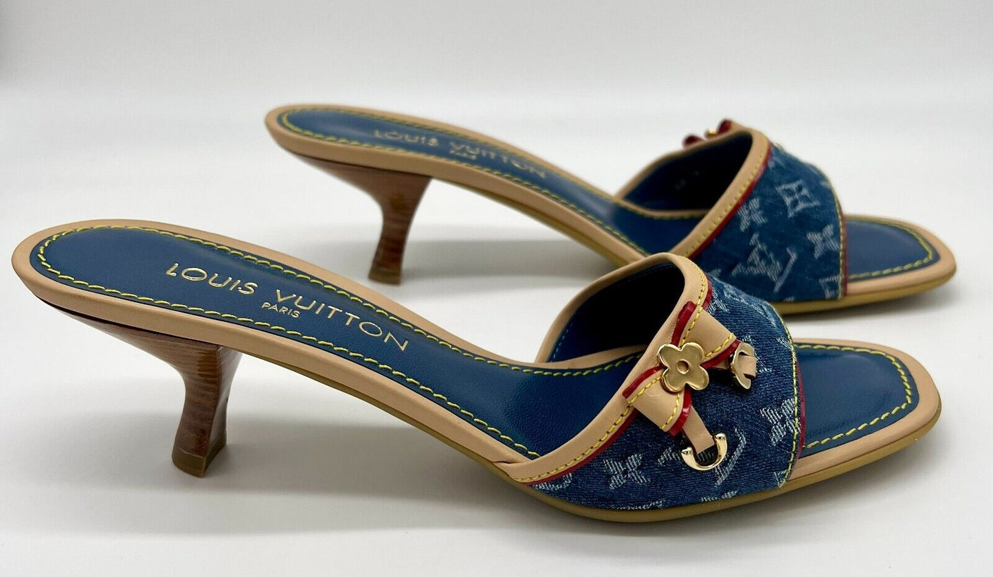 LOUIS VUITTON MONOGRAM INDIGO MULES