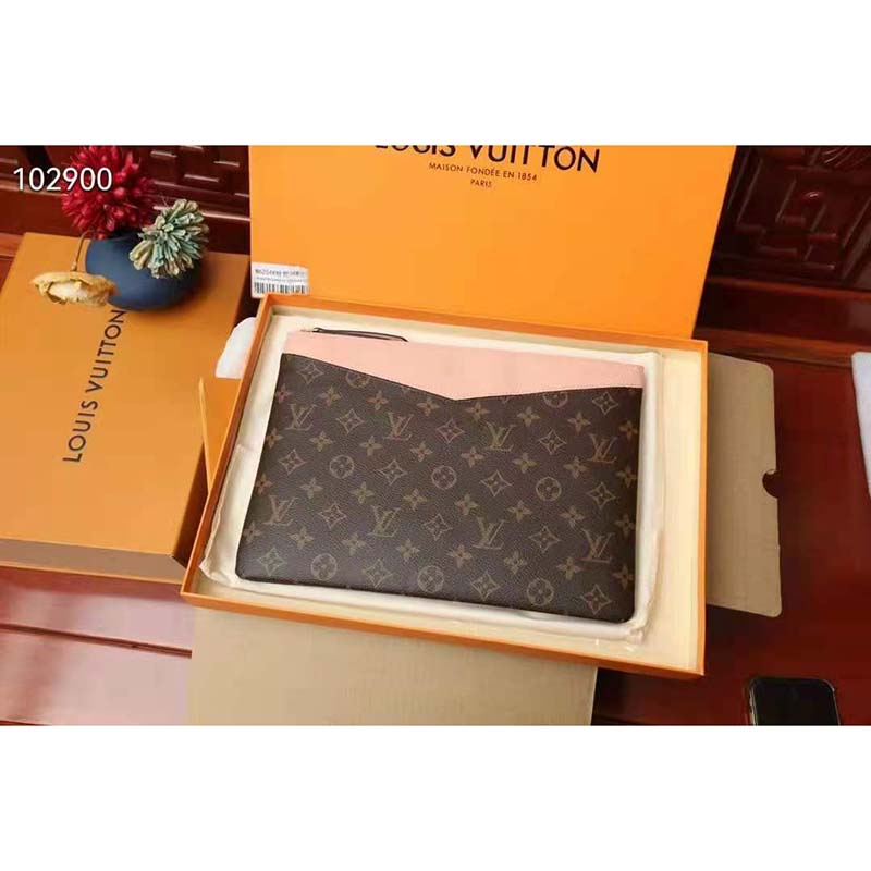 Louis Vuitton Unisex Daily Pouch Brown Monogram Coated Canvas and Cowhide Leather Clutch