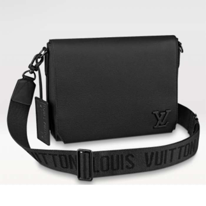 Louis Vuitton Unisex LV Aerogram Takeoff Messenger Black Grained Calf Leather Handbag