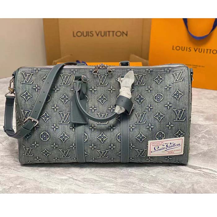 Louis Vuitton Unisex LV Keepall Bandoulière 50 Travel Bag Monogram Washed Coated Canvas