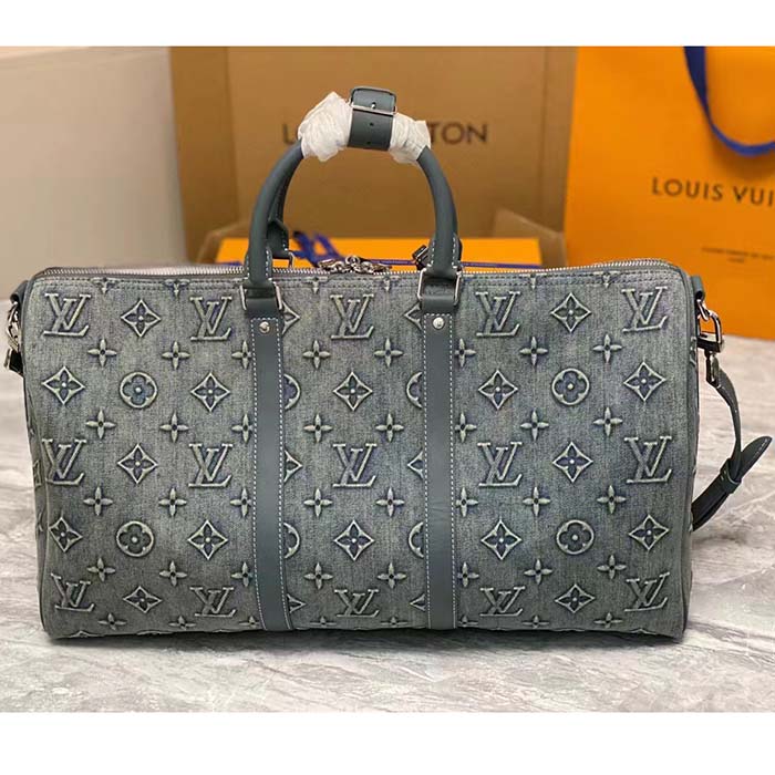 Louis Vuitton Unisex LV Keepall Bandoulière 50 Travel Bag Monogram Washed Coated Canvas