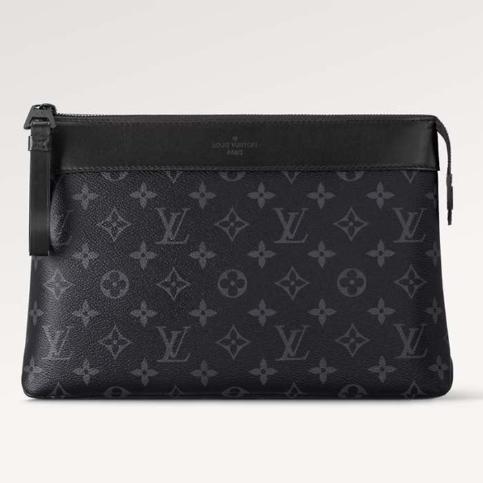 Louis Vuitton Unisex LV Pochette Voyage Souple Monogram Eclipse Coated Canvas Cowhide-Leather Clutch
