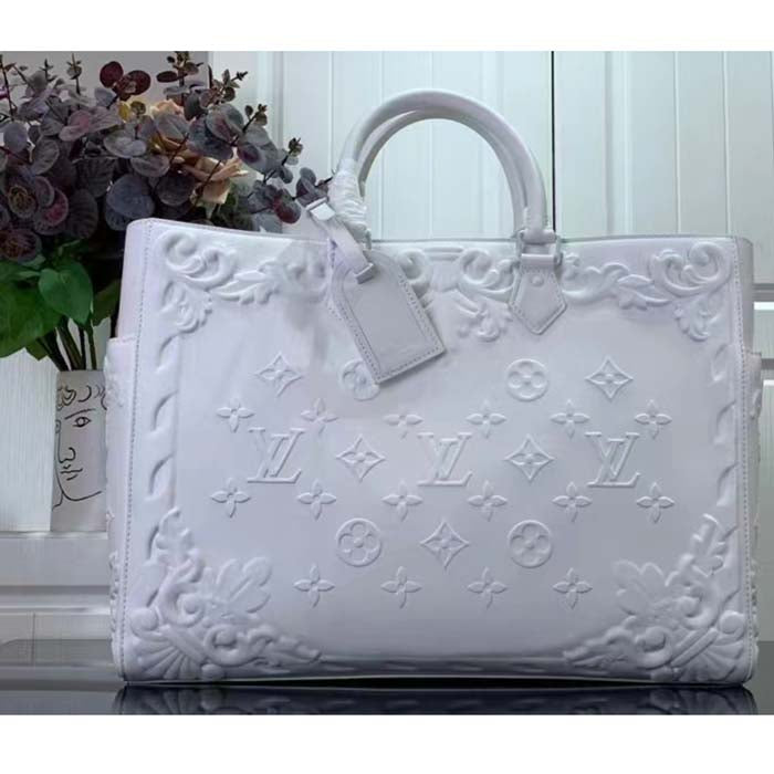 Louis Vuitton Unisex LV Sac Plat Optic White Calf Leather Double Handle Handbag