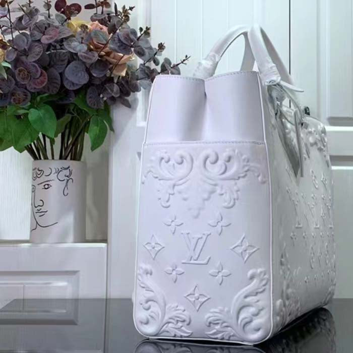 Louis Vuitton Unisex LV Sac Plat Optic White Calf Leather Double Handle Handbag