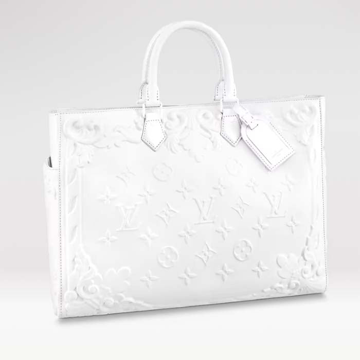 Louis Vuitton Unisex LV Sac Plat Optic White Calf Leather Double Handle Handbag