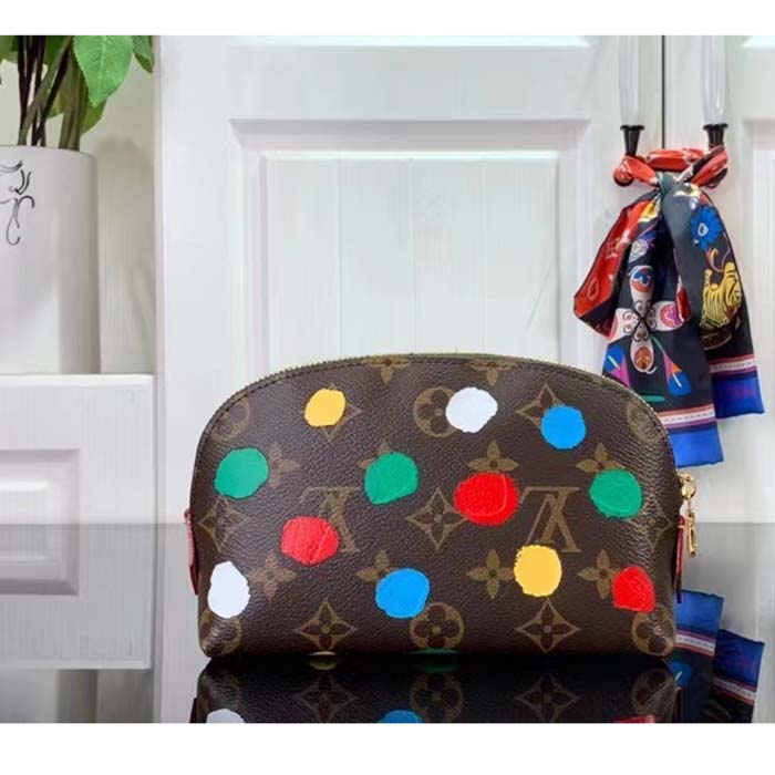 Louis Vuitton Unisex LV x YK Cosmetic Pouch Monogram Coated Canvas 3D Painted Dots Print Clutch